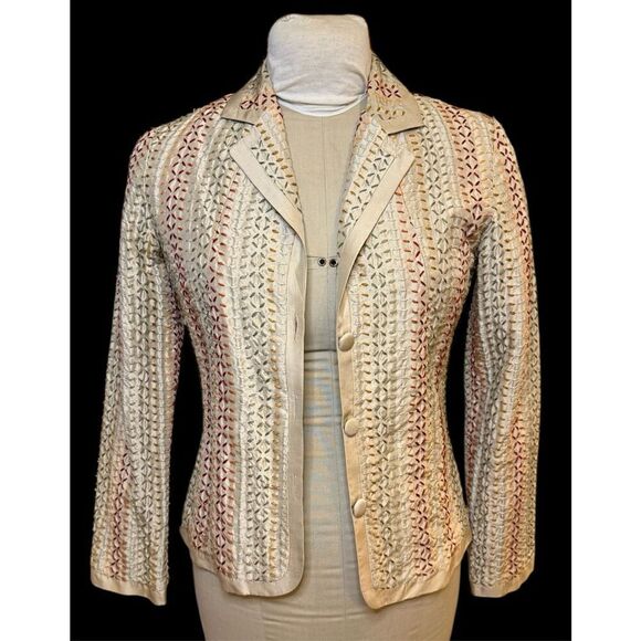 Chico’s 100% Silk 3-Button Embroidered Blazer Size S - Picture 9 of 12